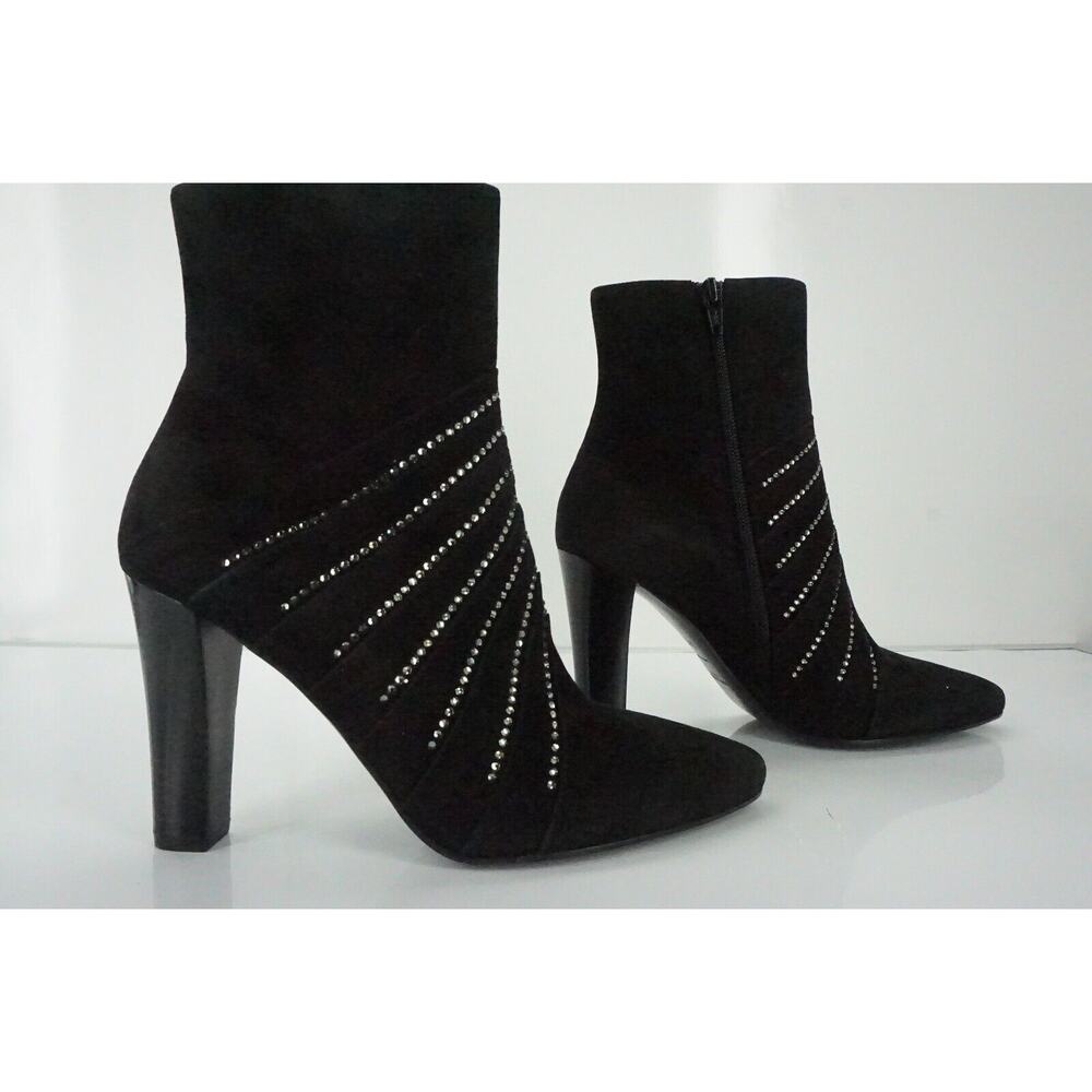 Saint Laurent Paris Lily Black Suede Crystal Ankle Boots - Picture 4 of 12